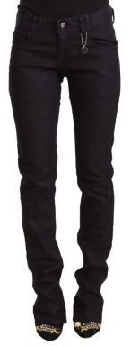 Black Mid Waist Cotton Denim Skinny Jeans