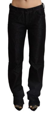 Black Low Waist Cotton Denim Straight Jeans