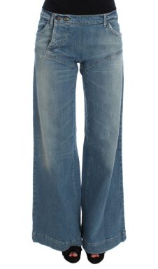 Blue Wash Cotton Blend Wide Legs Jeans