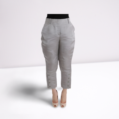 Gray Silk Cropped Casual Pants