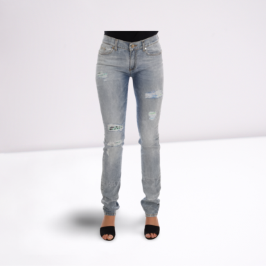 Blue Wash Torn Stretch Slim Fit Jeans