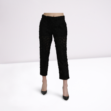 Black Lace Straight Cropped High Waist Pants