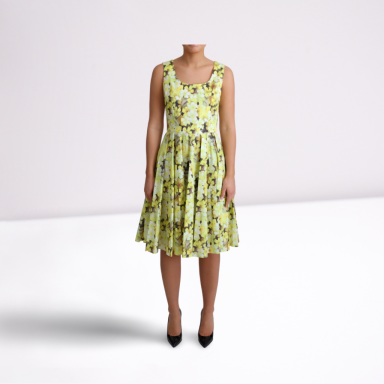 Yellow Floral Cotton Stretch Gown Dress