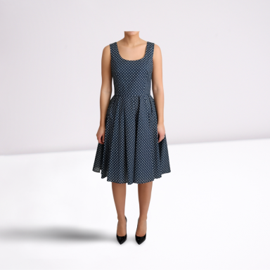 Blue Dotted Cotton A-Line Gown Dress