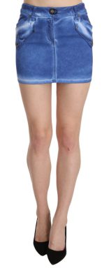 Blue Cotton Stretch Casual Mini Skirt