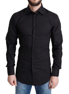 Black Cotton Blend Formal Dress Shirt
