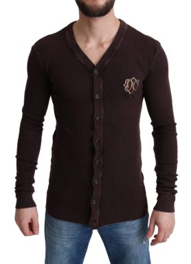 Brown Wool Logo Button Cardigan Sweater