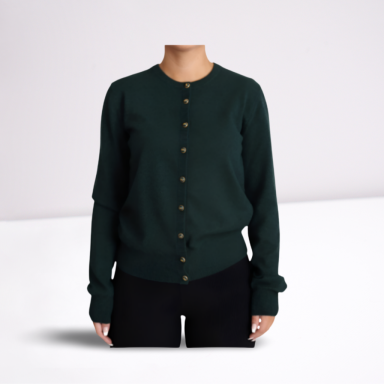Dark Green Cashmere Crewneck Cardigan Sweater