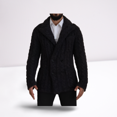 Black Wool Knit Double Breasted Coat Jacket