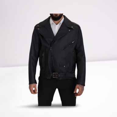 Black Leather Biker Coat Zipper Jacket