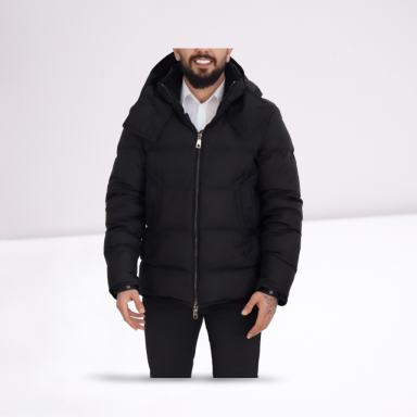 Black Polyester Hooded Puffer Coat Jacket