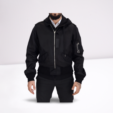 Black Nylon Hooded Full Zip Men Coat Jacket