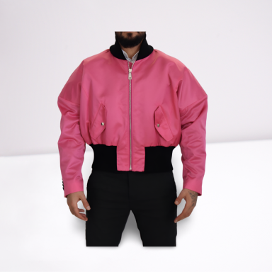 Nylon Pink Men Full Zip Bomber Jacket