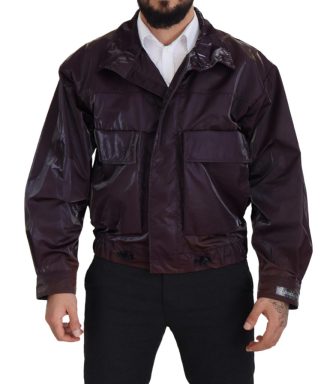Purple Nylon Collared Biker Coat Jacket