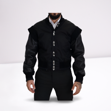 Black Nylon Crystals Coat Buttons Jacket