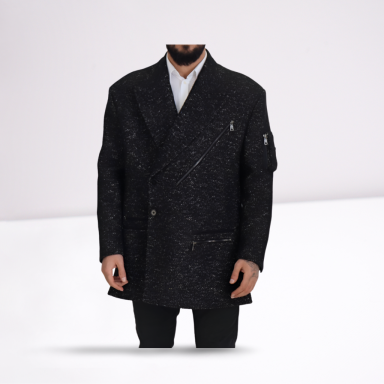 Black Wool Double Breasted Coat Men Jacket