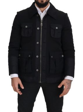 Black Wool Collared Full Zip Jacket