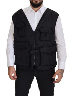 Black Nylon Full Zip Sleeveless Jacket