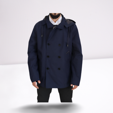 Blue Hooded Double Breasted Coat Jacket