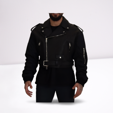 Black Polyester Biker Coat Zipper Jacket