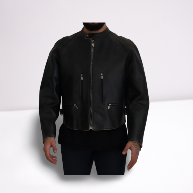 Black Leather Zipper Biker Coat Jacket