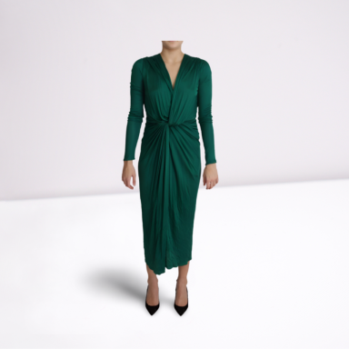 Green Fitted Silhouette Midi Viscose Dress