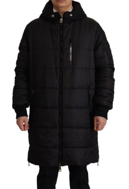Black Nylon Hooded Parka Coat Winter Jacket