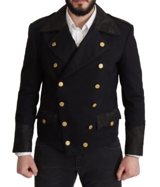 Black Button Embellished Cotton Blend Jacket