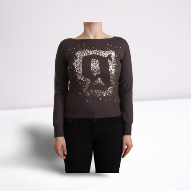 Brown Wool Sequined Long Sleeves Pullover Sweater