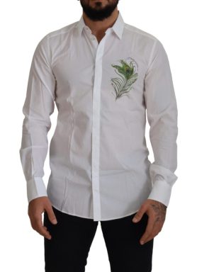 White Cotton Peacock Feather Formal GOLD Shirt