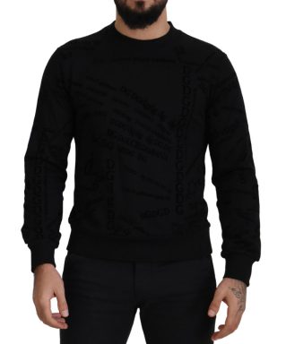 Black Cotton Blend Crewneck Pullover Sweater