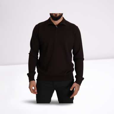 Brown Cashmere Collared Pullover Sweater