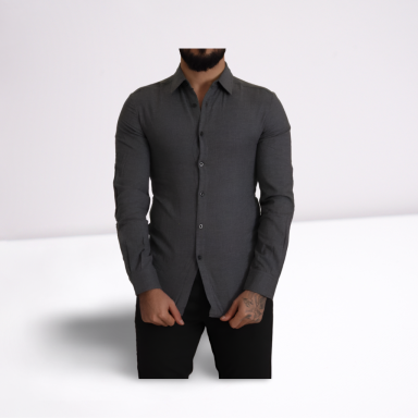 Dark Gray Cotton Casual Mens Shirt