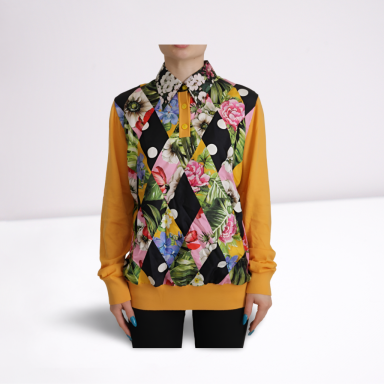 Yellow Patchwork Pullover Collared Sweater