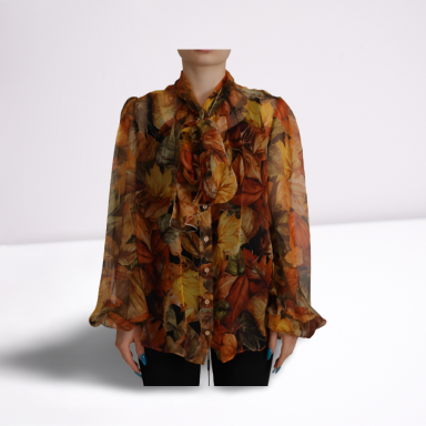 Multicolor Blouse Floral Long Sleeves Ascot Collar Top