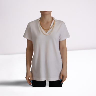 White Necklace Embellished Neckline T-shirt Top