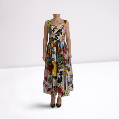 Multicolor Floral A-line Midi Cotton Dress