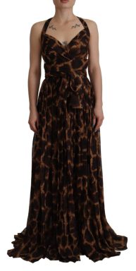 Brown Leopard Print Gown Silk Dress
