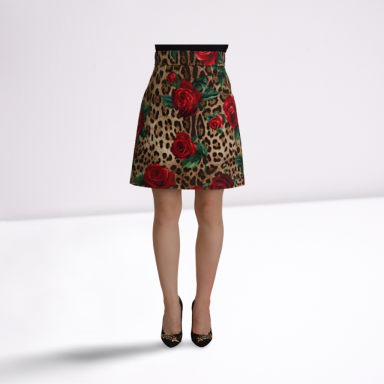 Multicolor Rose Leopard A-line Cotton Skirt