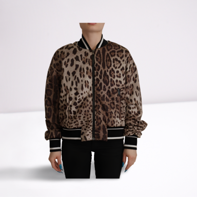 Brown Leopard Print Full Zip Nylon Jacket