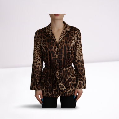 Brown Leopard Print Long Sleeve Blouse Top