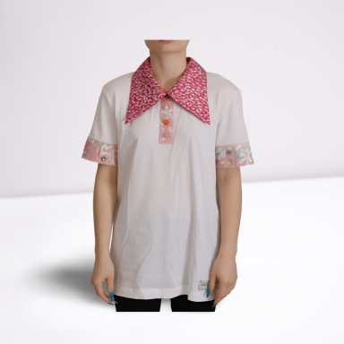 White Wide Collar Sartoria T-shirt Button Top