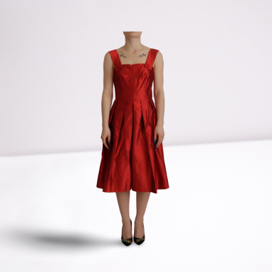 Red A-line Pleated Satin Silk Dress