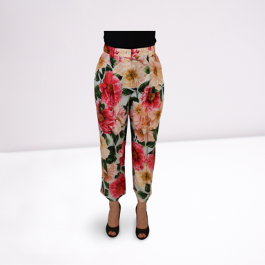 Multicolor Flora Printed High Waist Cropped Trouser Pants