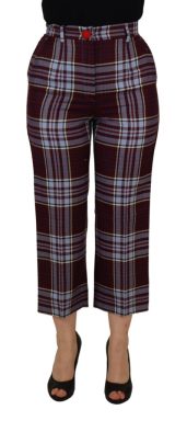 Gray Checked High Waist Cropped Trouser Pants