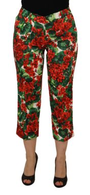 Multicolor Pants Floral Print Mid Waist Cropped Trouser Pant