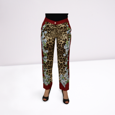 Multicolor Leopard Flora Printed Mid Waist Trouser Pants