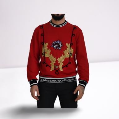 Red Sequined Love Cotton Pullover Sweater
