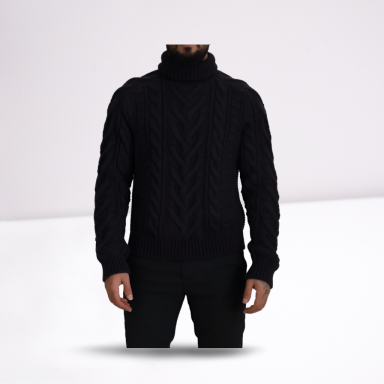 Black Wool Knit Turtleneck Pullover Sweater