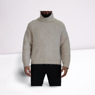 Cream Wool Knit Turtleneck Pullover Sweater
